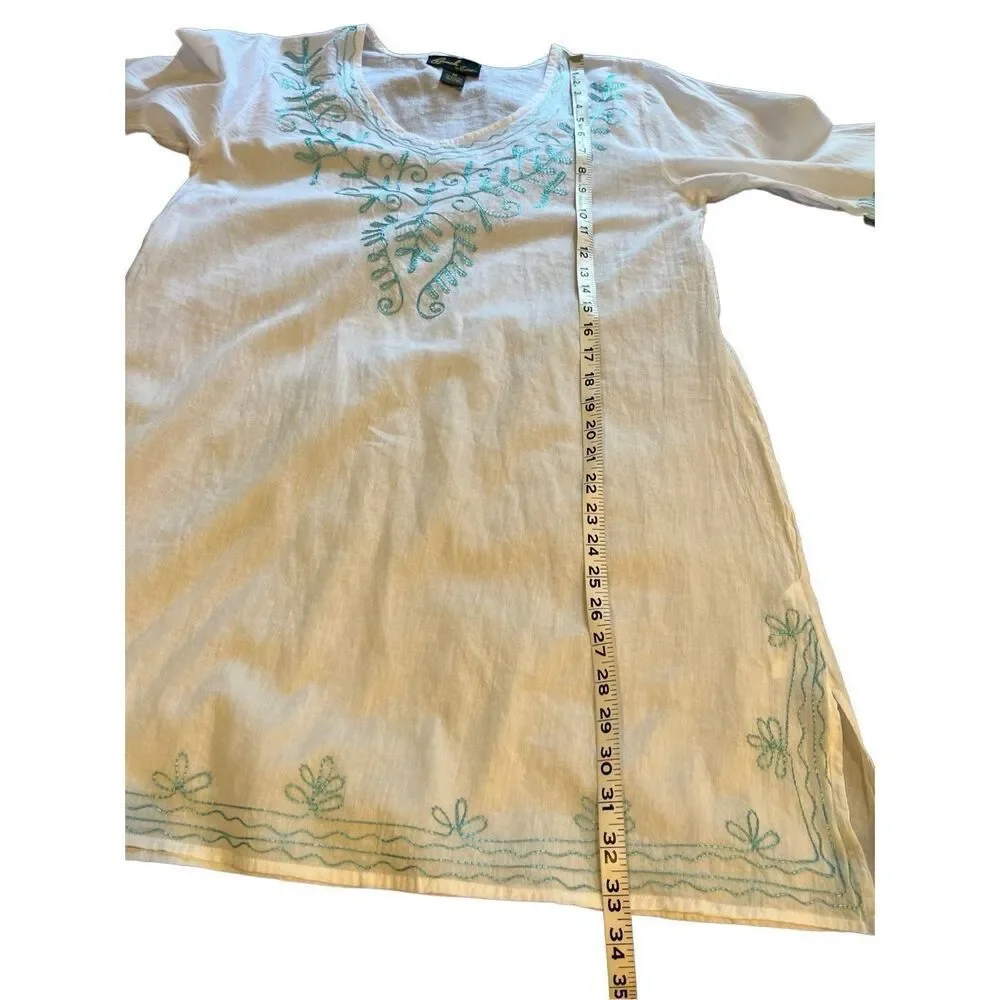Beach by Exist white cotton  swim coverup with aqua embroidery -M